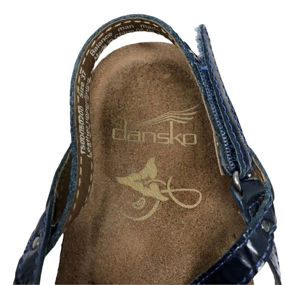 Dansko Womens Jovie Strappy Sandals Blue Slingback Hook Loop Leather 7 EUR 37